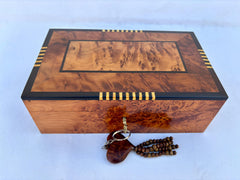 10"×6" Moroccan Thuya Burl Wood Jewelry Box – Handmade Lockable Decorative Storage Box, Custom Engraved Gift for Women
