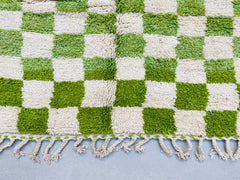 Checkered Green Authentic Beni Ourain Rug - Handmade Moroccan Wool Carpet - Cream & Green Tribal Design - Perfect for Modern Homes