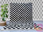 Checkered Moroccan Berber Rug - Handmade Wool Carpet - Custom Beni Ourain Style - Neutral Cream Rug for Bedroom or Living Room