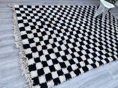 Checkered Moroccan Berber Rug - Handmade Wool Carpet - Custom Beni Ourain Style - Neutral Cream Rug for Bedroom or Living Room