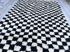Checkered Moroccan Berber Rug - Handmade Wool Carpet - Custom Beni Ourain Style - Neutral Cream Rug for Bedroom or Living Room