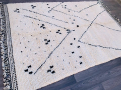 Modern Beni Ourain Rug - Handmade Cream Wool Carpet, Minimalist Tribal Design, Custom Area Rug for Living Room or Bedroom