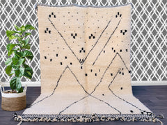 Modern Beni Ourain Rug - Handmade Cream Wool Carpet, Minimalist Tribal Design, Custom Area Rug for Living Room or Bedroom