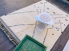 Modern Beni Ourain Rug - Handmade Cream Wool Carpet, Minimalist Tribal Design, Custom Area Rug for Living Room or Bedroom