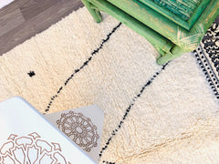 Modern Beni Ourain Rug - Handmade Cream Wool Carpet, Minimalist Tribal Design, Custom Area Rug for Living Room or Bedroom