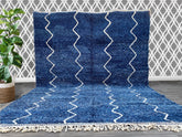 Authentic Beni Ourain Rug - Custom Moroccan Wool Carpet - Blue & White Berber Rug - Large Area Rug for Living Room