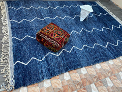 Authentic Beni Ourain Rug - Custom Moroccan Wool Carpet - Blue & White Berber Rug - Large Area Rug for Living Room