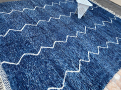 Authentic Beni Ourain Rug - Custom Moroccan Wool Carpet - Blue & White Berber Rug - Large Area Rug for Living Room