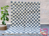 Checkered White & Green Beni Ourain Rug - Custom Moroccan Berber Carpet - Handmade Wool Area Rug - High-Quality Bohemian Decor