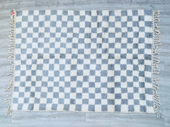 Checkered White & Green Beni Ourain Rug - Custom Moroccan Berber Carpet - Handmade Wool Area Rug - High-Quality Bohemian Decor