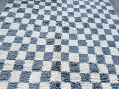 Checkered White & Green Beni Ourain Rug - Custom Moroccan Berber Carpet - Handmade Wool Area Rug - High-Quality Bohemian Decor