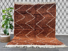 Moroccan Berber White Wool rug, beni ourain rug, Brown rugs for living room, wool rug large, rugs custom, rugs and carpet