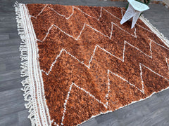 Moroccan Berber White Wool rug, beni ourain rug, Brown rugs for living room, wool rug large, rugs custom, rugs and carpet