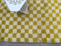 Checkered Yellow Custom Moroccan rug, Green Beni Ourain Rug, Berber carpet, Genuine Wool Rug, Handmade Beni ourain Area rug