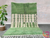 Moroccan Beni Ourain Rug - Handmade Wool Area Rug - Green & White Tribal Pattern - Custom Sizes Available