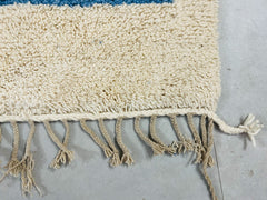 Blue Line Handmade Moroccan Wool Rug – Beni Ourain Style – Cream & Pink Tribal Design – Custom Area Rug for Living Room