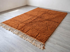 Terracotta Beni Ourain Rug, Thick Textured Moroccan Wool Area Rug, Minimalist Berber Carpet