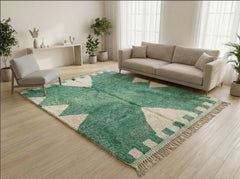 Green Beni Ourain Moroccan Rug – Handmade Berber Wool Minimalist Design, Soft Plush Area Carpet for Modern Boho Living Room