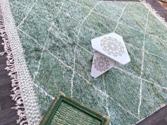 Green Diamonds Authentic Handmade Moroccan Green Wool Rug – Berber Design for Modern Interiors
