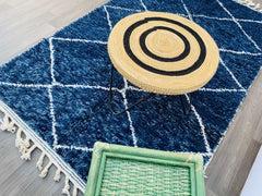 Diamonds Blue Moroccan Boujaad Rug - Luxurious Navy Blue Moroccan Shag Rug