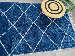 Diamonds Blue Moroccan Boujaad Rug - Luxurious Navy Blue Moroccan Shag Rug