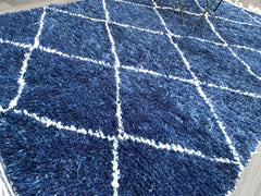 Diamonds Blue Moroccan Boujaad Rug - Luxurious Navy Blue Moroccan Shag Rug