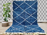 Diamonds Blue Moroccan Boujaad Rug - Luxurious Navy Blue Moroccan Shag Rug
