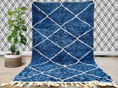 Diamonds Blue Moroccan Boujaad Rug - Luxurious Navy Blue Moroccan Shag Rug