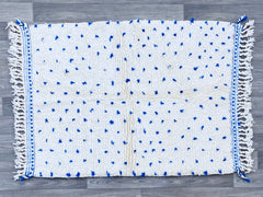 Blue Moroccan Rug - Striped Tufted Beni Ourain Rug - Handmade Wool Area Rug 8x10 - Berber Carpet for Living Room