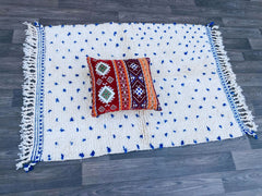 Blue Moroccan Rug - Striped Tufted Beni Ourain Rug - Handmade Wool Area Rug 8x10 - Berber Carpet for Living Room