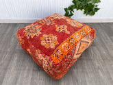 Moroccan Pouf Dog Bed - Orthopedic Memory Foam, Washable Kilim Cover, Boho-Chic Pet Sanctuary