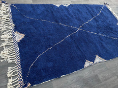 Authentic Boujaad Moroccan Rug - Handmade Blue Berber Carpet - Custom Size Wool Rug for Bohemian Home Decor