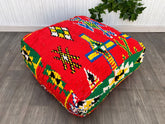 Moroccan Floor Cushion - Vintage Moroccan Ottoman - Outdoor Kilim Poufs - Outdoor Chair Pouf - Yoga Meditation Poof - Outdoor Furniture Pouf