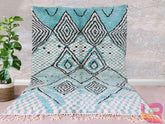 Diamonds Checkered Blue Luxury Beni Ourain Rug - Handmade Moroccan Wool Carpet - Cream & Blue Geometric Pattern - Custom Sizes Available