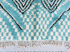 Diamonds Checkered Blue Luxury Beni Ourain Rug - Handmade Moroccan Wool Carpet - Cream & Blue Geometric Pattern - Custom Sizes Available