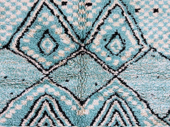 Diamonds Checkered Blue Luxury Beni Ourain Rug - Handmade Moroccan Wool Carpet - Cream & Blue Geometric Pattern - Custom Sizes Available