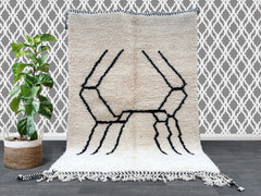Custom Moroccan Boujaad Rug - Handmade White Black Berber Carpet - Authentic Beni Ourain Area Rug - Boho Home Decor