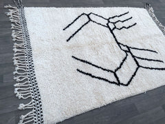 Custom Moroccan Boujaad Rug - Handmade White Black Berber Carpet - Authentic Beni Ourain Area Rug - Boho Home Decor