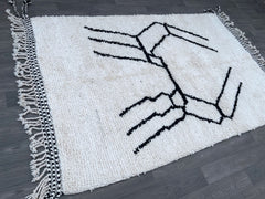Custom Moroccan Boujaad Rug - Handmade White Black Berber Carpet - Authentic Beni Ourain Area Rug - Boho Home Decor