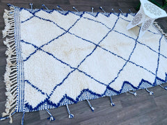 Diamonds Blue & White Moroccan Rug - Handmade Mrirt Wool Carpet - Custom Boujaad Rug - Personalized Berber Area Rug - Boho Decor