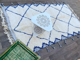 Diamonds Blue & White Moroccan Rug - Handmade Mrirt Wool Carpet - Custom Boujaad Rug - Personalized Berber Area Rug - Boho Decor