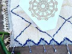 Diamonds Blue & White Moroccan Rug - Handmade Mrirt Wool Carpet - Custom Boujaad Rug - Personalized Berber Area Rug - Boho Decor