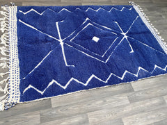 Blue Beni Ourain Rug - Handmade Moroccan Berber Carpet - Authentic Wool Area Rug - Bohemian Living Room Decor