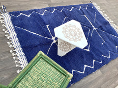 Blue Beni Ourain Rug - Handmade Moroccan Berber Carpet - Authentic Wool Area Rug - Bohemian Living Room Decor