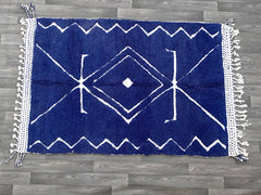 Blue Beni Ourain Rug - Handmade Moroccan Berber Carpet - Authentic Wool Area Rug - Bohemian Living Room Decor
