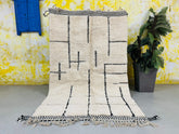 Handwoven Moroccan Beni Ourain Rug - Cream Wool Carpet - Minimalist Living Room Rug - Customizable Sizes