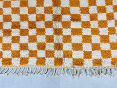 Mustard Checkerboard Moroccan Rug Beni Ourain Handmade Wool Berber Area Rug