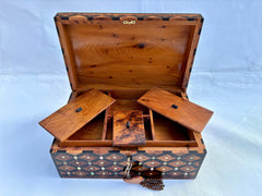 12"×8" Handmade Thuya Wood Jewelry Box with Lock – Mother of Pearl Inlaid, Keepsake Storage Box