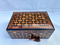 12"×8" Handmade Thuya Wood Jewelry Box with Lock – Mother of Pearl Inlaid, Keepsake Storage Box