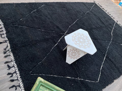Diamonds Black Moroccan Berber Rug - Handmade Moroccan Beni Ouarain Rugs – Timeless Black & White Wool Carpets
